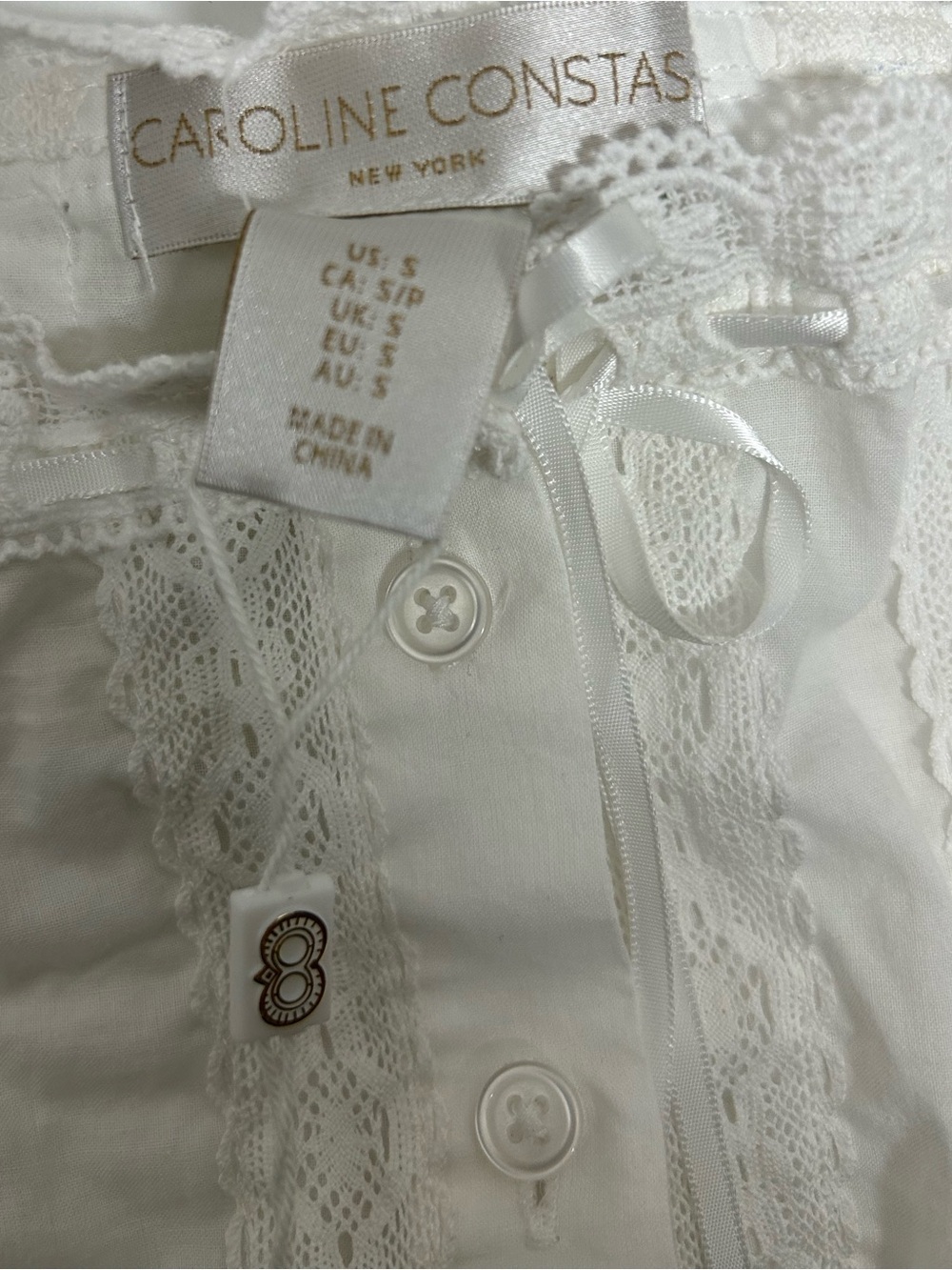 Caroline Constas White Cotton Lace-Trim Corset Peasant Romantic Blouse Peplum - Picture 6 of 10